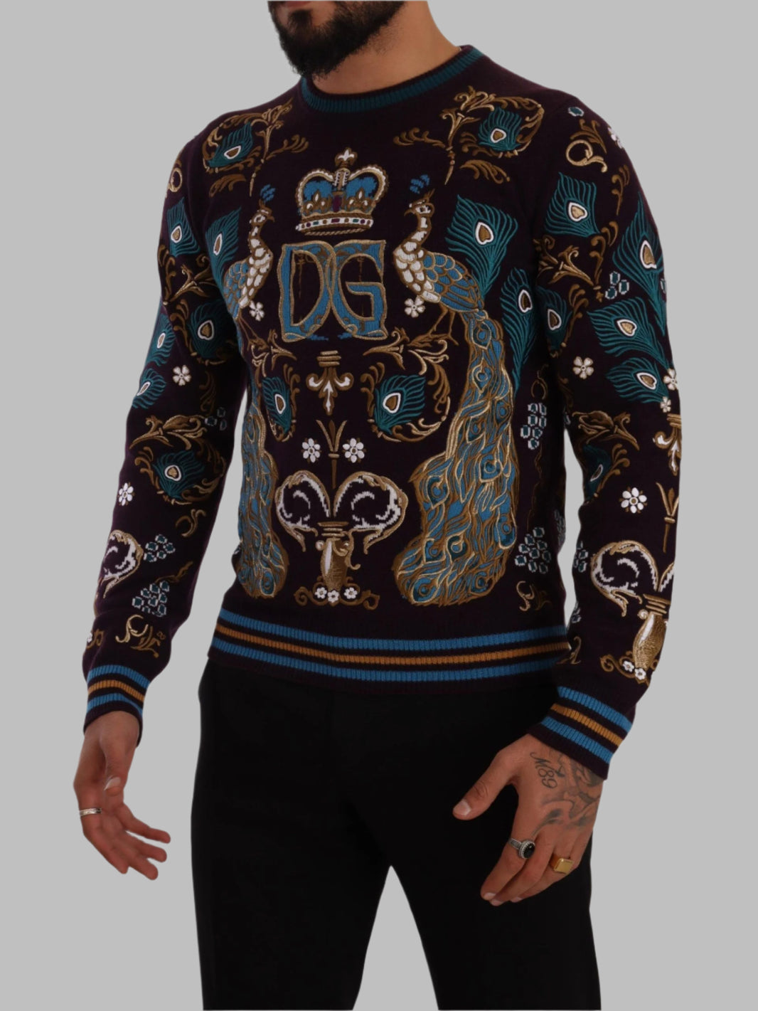 Dolce & Gabbana Bordeaux Cashmere DG Crown Embroidered Sweater