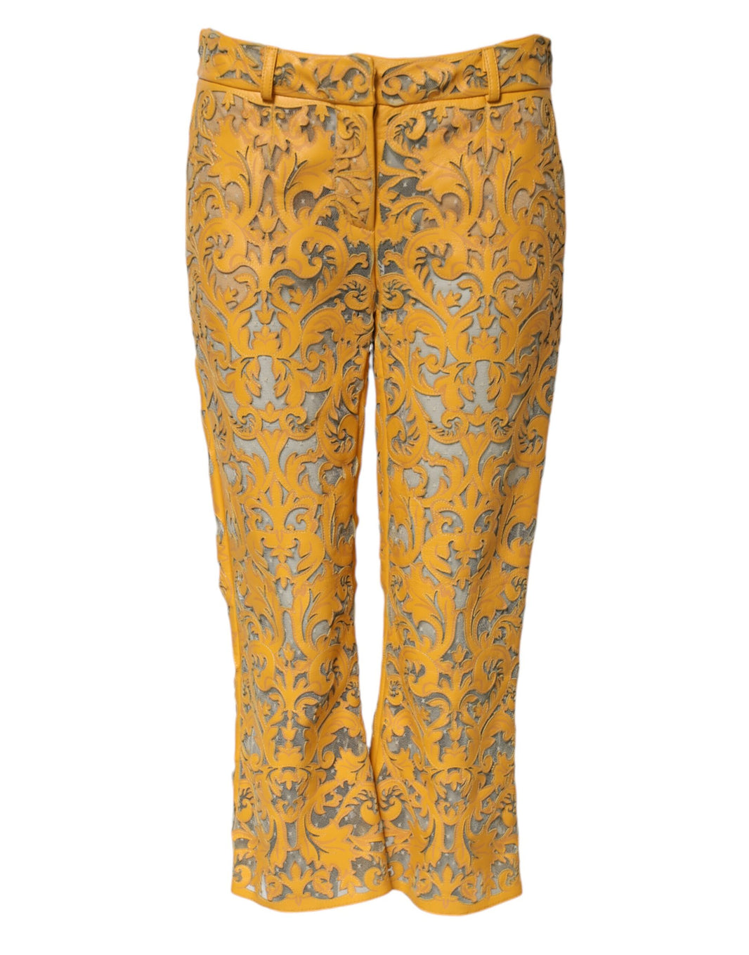 Dolce & Gabbana Yellow Floral Lace Mid Waist Capri Pants