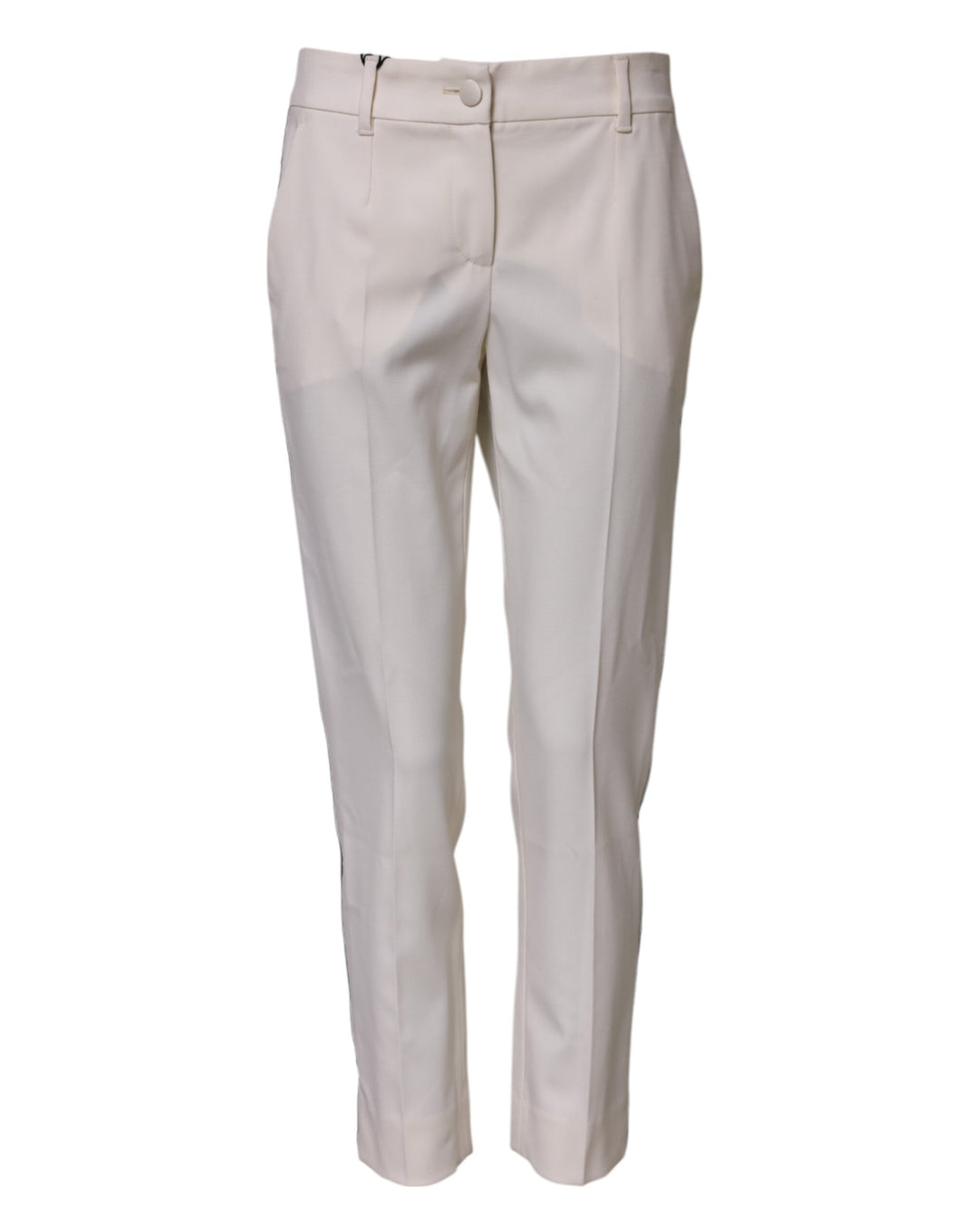 Dolce & Gabbana White Wool Mid Waist Tapered Trouser Pants
