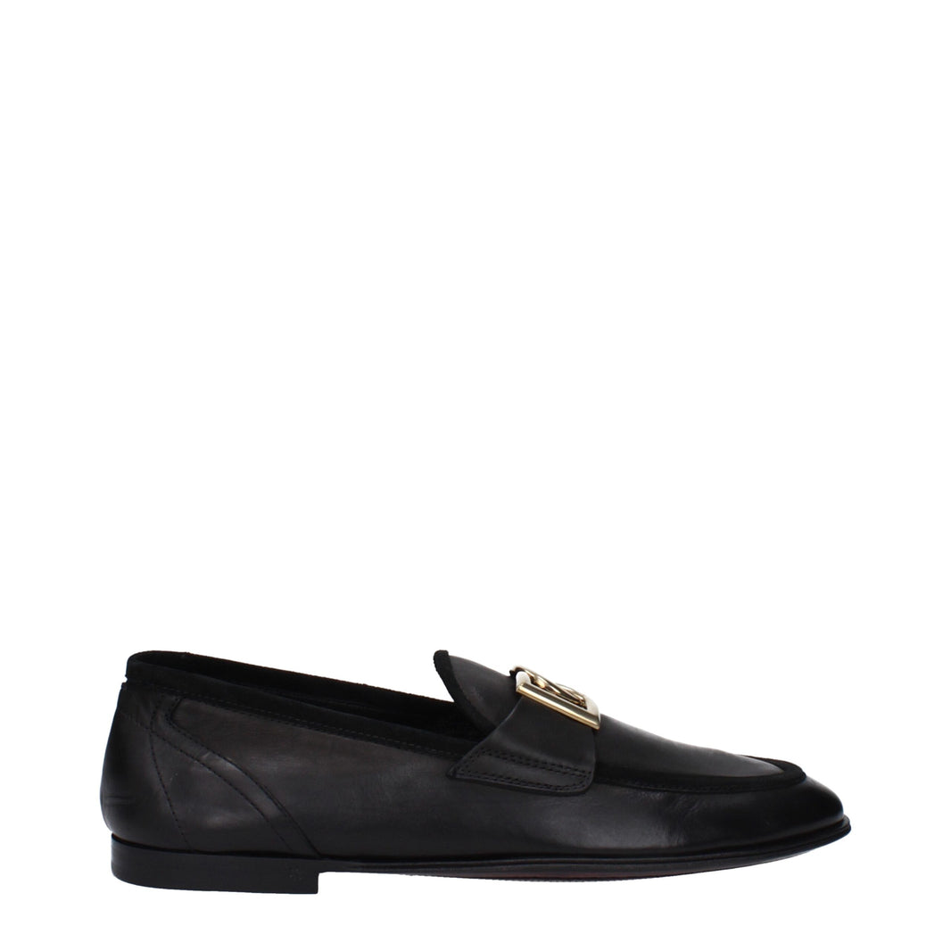 Dolce & Gabbana Black Leather Slip-On Loafers