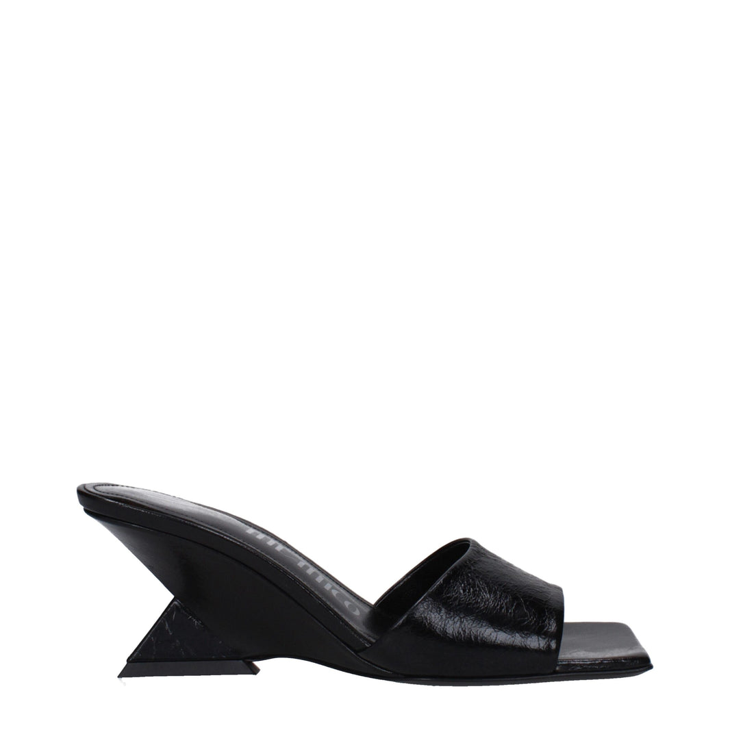 The Attico Black Leather Flat Sandals