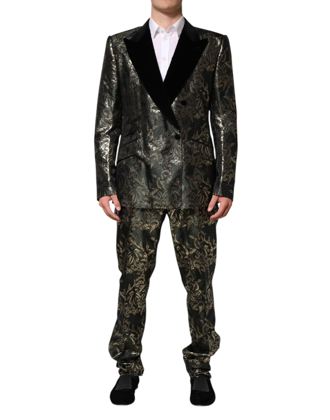 Dolce & Gabbana Metallic Floral Jacquard Silk 2 Piece Suit