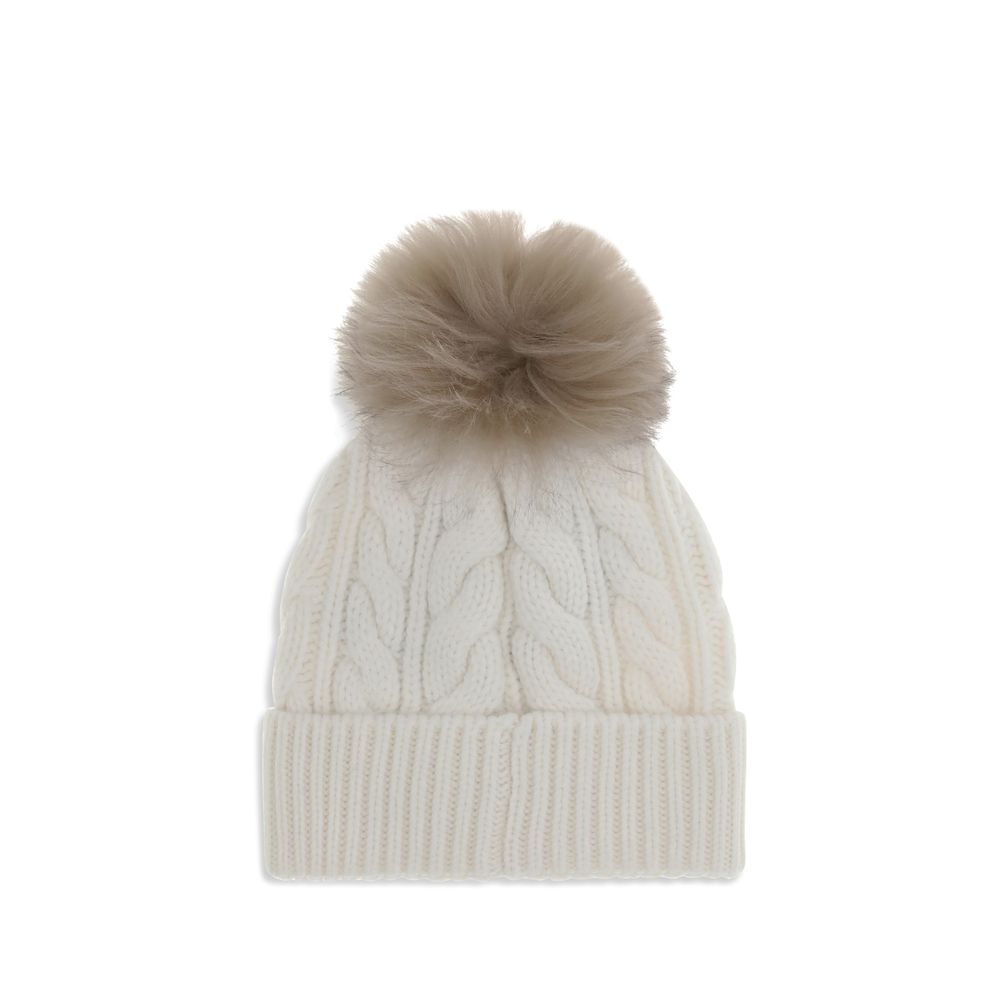 Moncler Grenoble White Fleece Wool Beanie