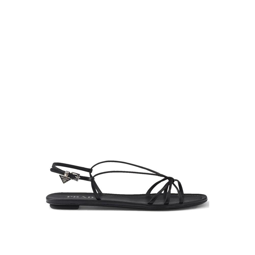 Prada Black Calfskin Strap-On Sandals by Prada