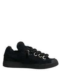Dolce & Gabbana Black Faux Shearling Low Top Sneakers Shoes