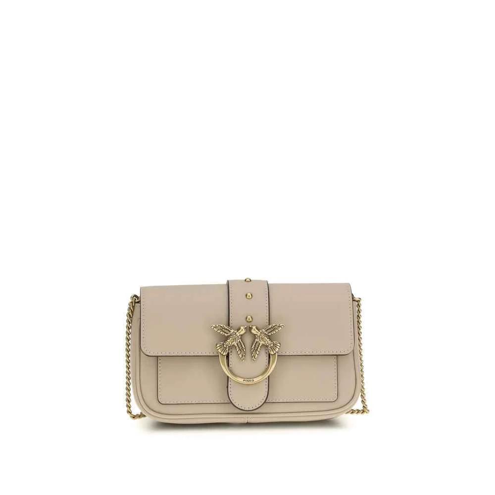 PINKO Beige Calf Leather Bos Taurus Shoulder Bag by PINKO