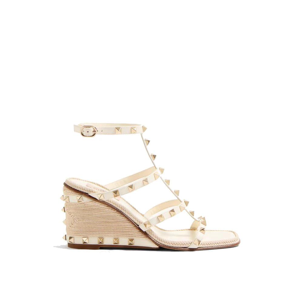 Valentino Garavani Beige Calfskin Wedge Sandals by Valentino Garavani