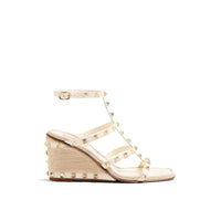 Valentino Garavani Beige Calfskin Wedge Sandals by Valentino Garavani