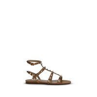 Valentino Garavani Beige Calf Leather Bos Taurus Flat Sandals by Valentino Garavani