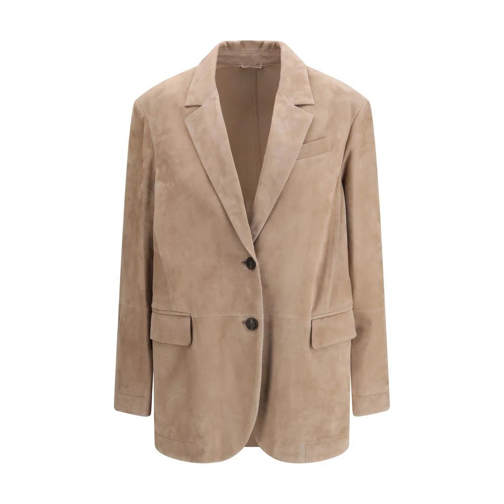 Brunello Cucinelli Beige Calf Leather Bos Taurus Coat by Brunello Cucinelli