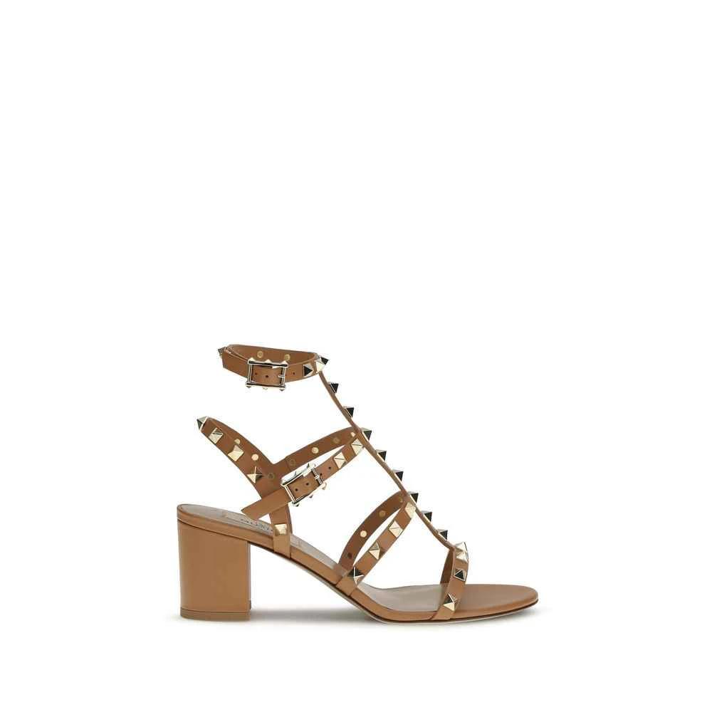 Valentino Garavani Beige Calf Leather Bos Taurus Strap-On Sandals by Valentino Garavani