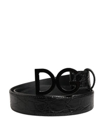 Dolce & Gabbana Men Black Exotic Leather Logo Buckle Belt
