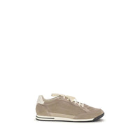 Brunello Cucinelli Beige Calf Leather Bos Taurus Low Top Sneakers by Brunello Cucinelli