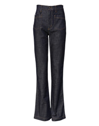 Dolce & Gabbana Dark Blue Cotton Flared Wide Leg Denim Jeans