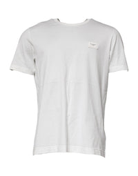 Dolce & Gabbana White Logo Plaque Cotton Crew Neck  T-shirt
