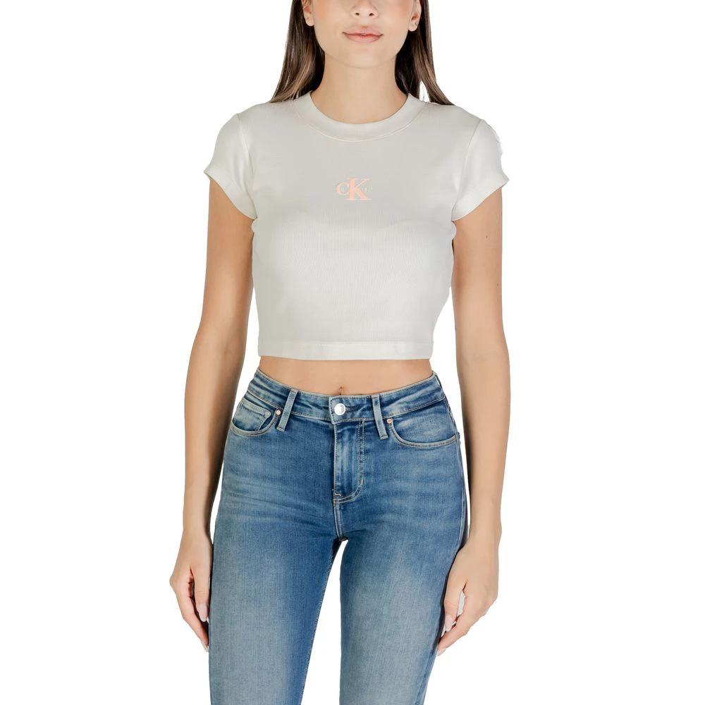 Calvin Klein Jeans Cream Cotton T-Shirt by Calvin Klein Jeans