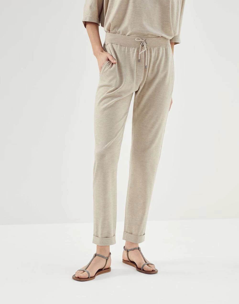 Brunello Cucinelli Beige Cashmere Casual Pants by Brunello Cucinelli