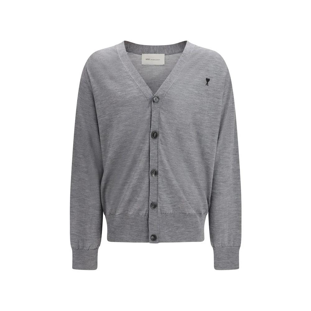 Ami Paris Gray Merino Wool Cardigan by Ami Paris