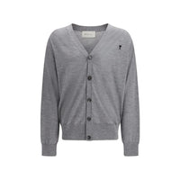 Ami Paris Gray Merino Wool Cardigan by Ami Paris