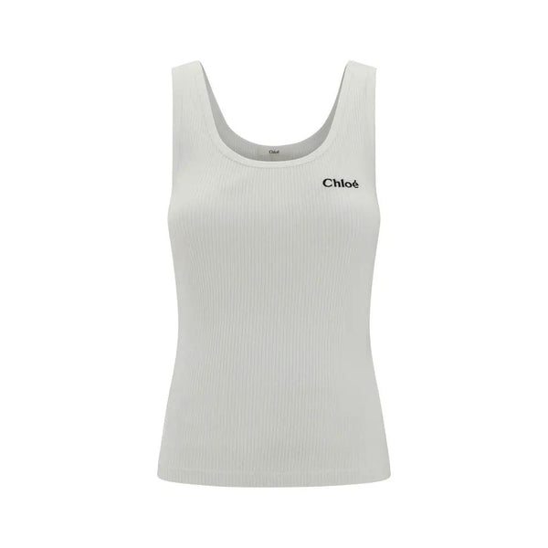 Chloé Beige Cotton Sleeveles T-Shirt by Chloé