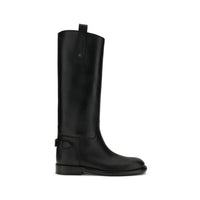 Burberry Black Calf Leather Bos Taurus Flat Boots by Burberry