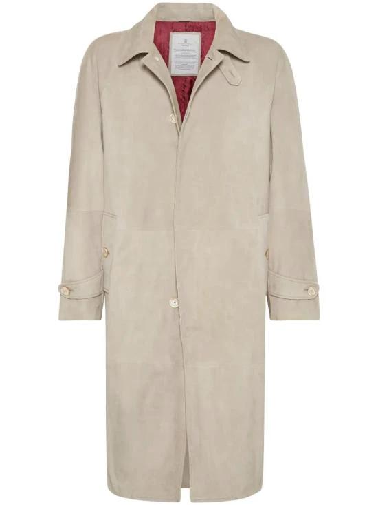 Brunello Cucinelli Beige Leather Coat by Brunello Cucinelli