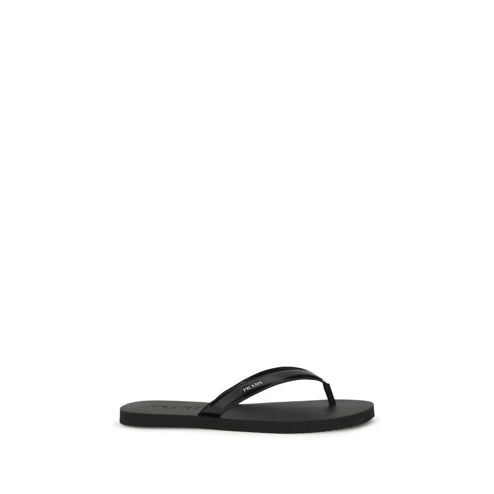 Prada Black Calf Leather Bos Taurus Flip-Flop Sandals by Prada