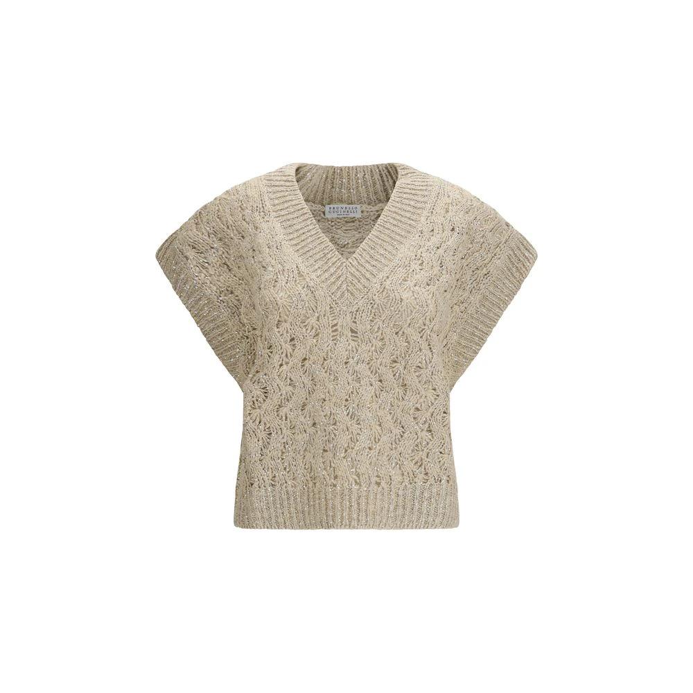Brunello Cucinelli Beige Silk Sleeveles Sweater by Brunello Cucinelli
