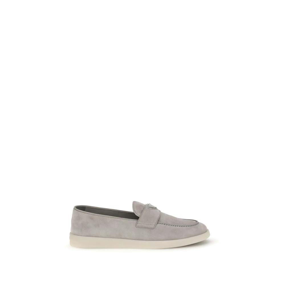 Prada Gray Calf Leather Bos Taurus Slip-On Loafers by Prada