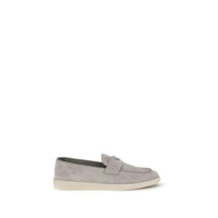 Prada Gray Calf Leather Bos Taurus Slip-On Loafers by Prada