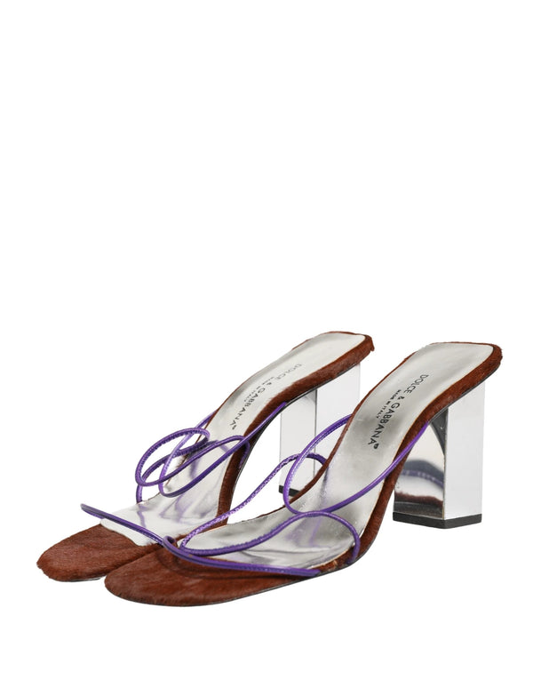 Dolce & Gabbana Silver Block Heels Slip On Sandals Shoes by Dolce & Gabbana