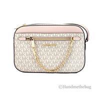 Michael Kors Adult Saffiano Leather Chain Zip Crossbody Handbag, Vanilla/Powder Blush by Michael Kors