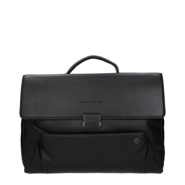 Piquadro Black Leather Business And Laptop Bag by Piquadro