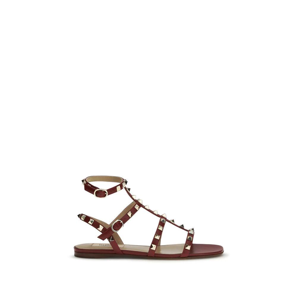 Valentino Garavani Brown Calf Leather Bos Taurus Strap-On Sandals by Valentino Garavani
