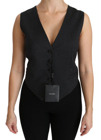 Dolce & Gabbana Black Dotted Waistcoat Vest Blouse Top
