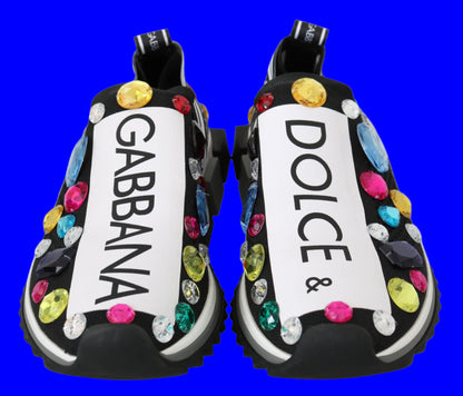 Dolce & Gabbana Black Multicolor Crystal Sneakers Shoes