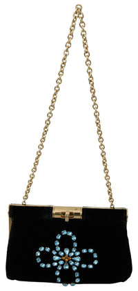 Dolce & Gabbana Black Velvet Crystal Studs Women Crossbody Sling Borse Bag
