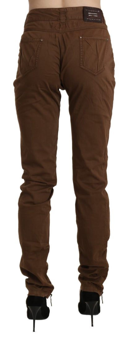 Ermanno Scervino Brown High Waist Skinny Trouser Cotton Pants