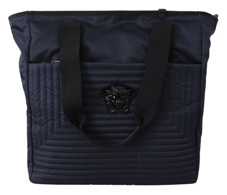 Versace Elegant Blue Nylon Tote Bag