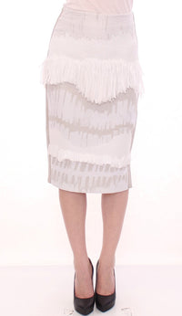 Arzu Kaprol White Acrylic Straight Pencil Skirt