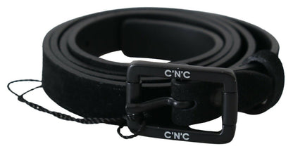 Costume National Black Leather Velvet Square Buckle Waist