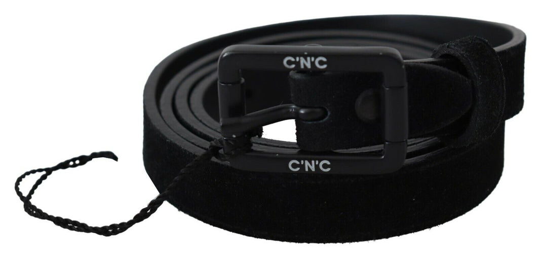 Costume National Black Leather Velvet Square Buckle Waist