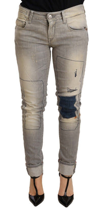 Acht Gray Cotton Slim Fit Folded Hem Women Denim Pant