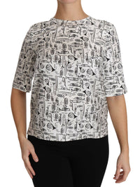 Dolce & Gabbana White Musical Instruments Print Blouse
