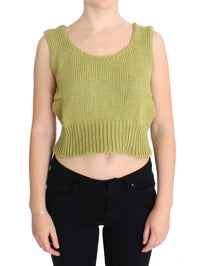 PINK MEMORIES Green Cotton Blend Knitted Sleeveless Sweater