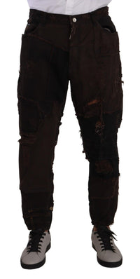 Dolce & Gabbana Brown Cotton Distressed Regular Denim Jeans