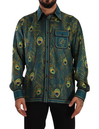 Dolce & Gabbana Peacock Feather Print Silk Pajama Mens Shirt