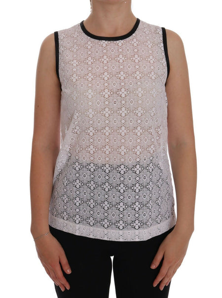 Dolce & Gabbana White Lace Floral Nylon Tank T-shirt