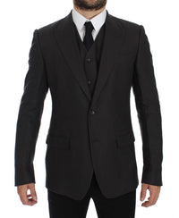 Dolce & Gabbana Gray Slim Fit Linen Blazer Jacket