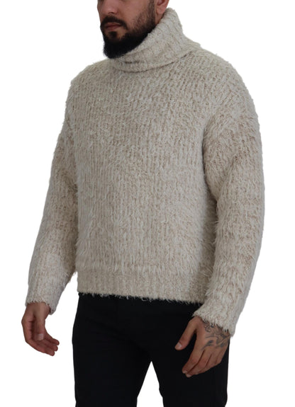 Dolce & Gabbana Cream Wool Knit Turtleneck Pullover Sweater